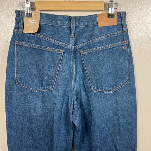 Madewell Baggy Straight Jeans Size 28 Dark Worn Indigo Wash High Rise Slouchy - Picture 12 of 15
